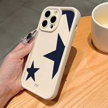 1pc White Matte Lens Protection Anti-Drop Shock-Absorbing Half Star 777 Pattern Phone Case, Personalized Compatible With IPhone 16 Pro Max, 15/14 Plus, 13, 12, 11, Series