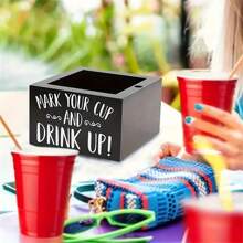Rustic Wooden Cup Holder With Marking Slots, Suitable For Coffee Shops, Bars, Parties - Fits Most Plastic Cups, Non-Waterproof, Rectangular Storage Box For Organization Back To School