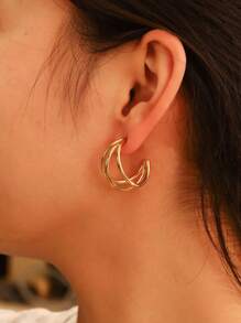 1 Pair Women's Elegant Minimalist Luxury Gold Crescent Moon & Heart Shaped Stainless Steel Earrings, Suitable For Concerts, Parties, Banquets, Holiday Gifts