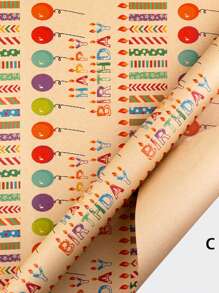 6pcs Vibrant Kraft Birthday Wrapping Paper Set - Colorful Balloons, Happy Birthday Letters, And Candles Designs - Perfect For Birthday Parties - Multicolor - View 13