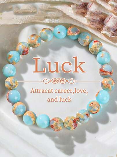 Elegant 8mm Natural Shoushan Stone Beaded Bracelet - "Luck" Charm, Attracts Love & Success, Perfect Gift For Women, Elastic Fashion Accessory For Daily Wear & Special Occasions, Charm For Bracelet