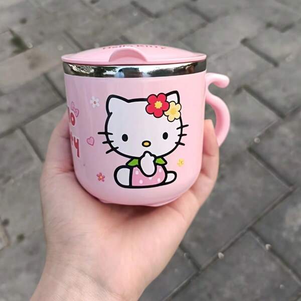 Sanrio 1pc Stainless Steel Leak-Proof Cartoon Water Cup With Lid, For Home/Kindergarten Direct Drinking