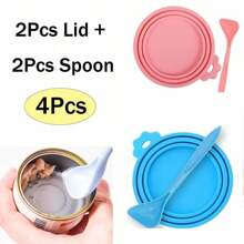 2pcs Pet Food Can Lids With Spoon, Silicone Pet Food Can Covers Lids For Dog & Cat Food, One Can Cap Fit Most Standard Size Dog Cat Food Canned (Random Color)
