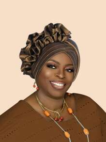 1 Stück nigerianischer Damenhut mit doppellagigem Kreuzrand und seitlicher Blumendekoration, geeignet für Hochzeiten, Partys und andere Feste, verstellbares Gummiband Haarnetz für den täglichen Gebrauch, Halloween, Weihnachten, Herbst und Winter - Verschiedenfarbig - Übersicht 14