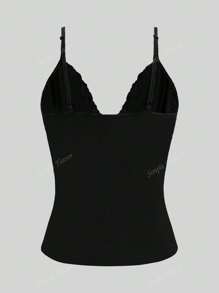 Débardeur pour femme d'été Y2K jeune, sexy, décontracté, col en V en dentelle et top col ras-du-cou
