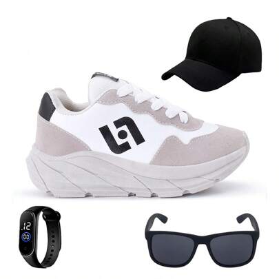 CALCADOS LGHT LIGHT Tenis Infantil Meninos Jogger Escolar Casual Camurça + Bone Oculos Relogio