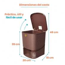 Bote De Basura Con Pedal Tipo Rattan 8L - Marrón Chocolate - Ver 5