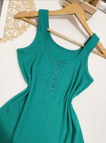 Women's Cotton Tank Top With Button Abrem287 (Size A Little Small, It Is Recommended To Order A Larger Size) - 綠色新 - 查看 2