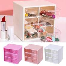 Mini Gaveteiro 6 Gavetas Organizador Transparente Para Joias/Papelaria/Maquiagem Multiuso - Rosa - Visão 2
