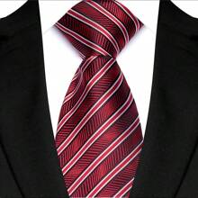 GOADAFOO Luxury 8CM Men Necktie Dark Red Color Solid Stripes Plaid Floral Ties For Man Groom Jacquard Woven Neck Tie For Business Wedding Party