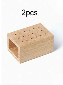 18孔木质美甲钻头收纳盒，沙龙级桌面美甲工具收纳盒 - 杏色 - 查看 7