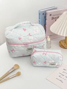 1PC Red Love Bow White Bear Makeup Bag, Fashionable And Casual Large Capacity Portable Zipper Makeup Bag, Travel And Vacation Essential Sanitary Pad Makeup Bag, Bag Cushion , Wired Headset, Earplug, Headset, Charger, Lipstick, Cosmetics, Perfume, Skin Care And Beauty Products, Home Decoration, Suitable For Mothers, Women, Nurses, Students, Female Students, Keys, Holiday Gifts