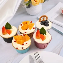 50pcs Round Cake Cupcake Paper Baking Cups, Heat-Resistant Disposable Cupcake Holders With Lids, Muffin Cups For Christmas, Halloween, Thanksgiving Party Cakes