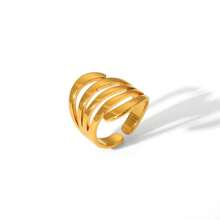 1pc Stainless Steel Fashionable Open Ring For Women, 18K Gold Plated Ring