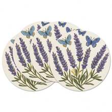 This Linen Placemat With A Diameter Of 38 Centimeters Is Designed With A Natural Pastoral Style As Its Main Theme. In The Center Of The Picture, There Are Several Bundles Of Purple Lavender With Overlapping Shades.