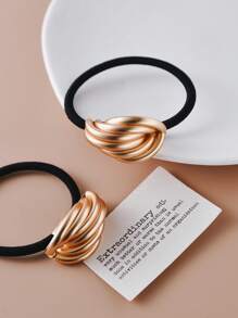 1 件女士优雅香槟色条纹发圈，高弹力橡皮筋发带 - 香檳色 - 查看 2