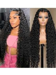 250% Density 4X4 Deep Wavy Wigs With Tiny Knots 100% Brazlilian Virgin Human Hair #1B Wave Lace Frontal Wigs Natural Color Glueless Pre Cut Wigs Pre Plucked With Baby Hair HD Transparent Lace Front Wigs For Women Long 40inch - Natural Black - View 7