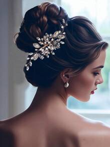 1pc Women Flower & Faux Pearl Decor Fashionable Hair Comb, For Wedding Party Daily Life