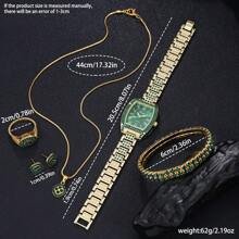 6 Stücke elegantes und modisches, funkelndes Luxus Damen Uhren-Set mit Halskette, Ohrringe, Armband, Ring, mehrere Farboptionen, ideal als Geschenk für den täglichen Gebrauch, Geburtstag, Party, Schulanfang, Muttertag und andere Feiertage