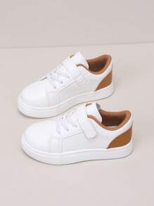Kids' Solid Color Hook And Loop Soft Bottom Comfortable Casual Skate Shoes, Spring Autumn New Arrival - White - View 2