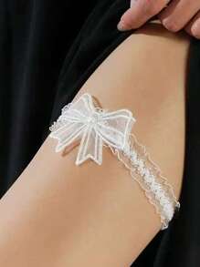 Accesorio de ropa interior sexy, elegante liguero de novia de encaje blanco, decoración de lazo de encaje, liguero de novia elegante, accesorio elegante de liguero para damas de honor