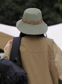 1 pieza Sombrero de cubo de unicolor con banda tejida para mujeres, casual y de moda, liviano y transpirable para protección solar, adecuado para actividades al aire libre, viajes, campamento, senderismo, diseño unisex para uso diario, primavera/verano