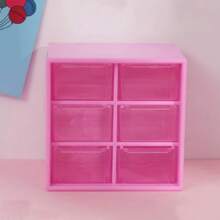 Mini Gaveteiro 6 Gavetas Organizador Transparente Para Joias/Papelaria/Maquiagem Multiuso - Rosa - Visão 1