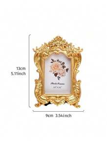 1pc Elegant Gold Resin Photo Frame, 3.5x5.1 Inches - Classic European Style, Desk Display For Home And Office Decor, Suitable For Photography Props And Miniature House Decoration, Home Decor