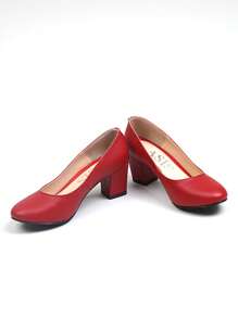Zapatillas de mujer con tacón bajo, brillantes, elegantes, sofisticadas, con punta cerrada. Tacones cómodos, tacón ancho. Perfectas para ocasiones especiales como cenas formales, fiestas, eventos de noche o bodas, ofreciendo un toque de distinción y estilo. - Rojo - Ver 2