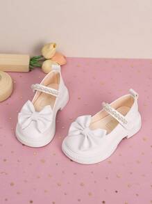 Fashionable New Girls Leather Shoes, Bow Decor Princess Shoes, Toddler Casual Loafers - White - View 5