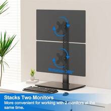 Soporte vertical para monitor doble, apila dos pantallas de computadora de hasta 32 pulgadas cada una, soporte de computadora para monitor de pie no empotrado, soporte para monitor con - Negro - Ver 3