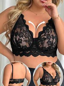 大码女士带钢圈舒适文胸，适合日常穿着 - 黑色 - 查看 1