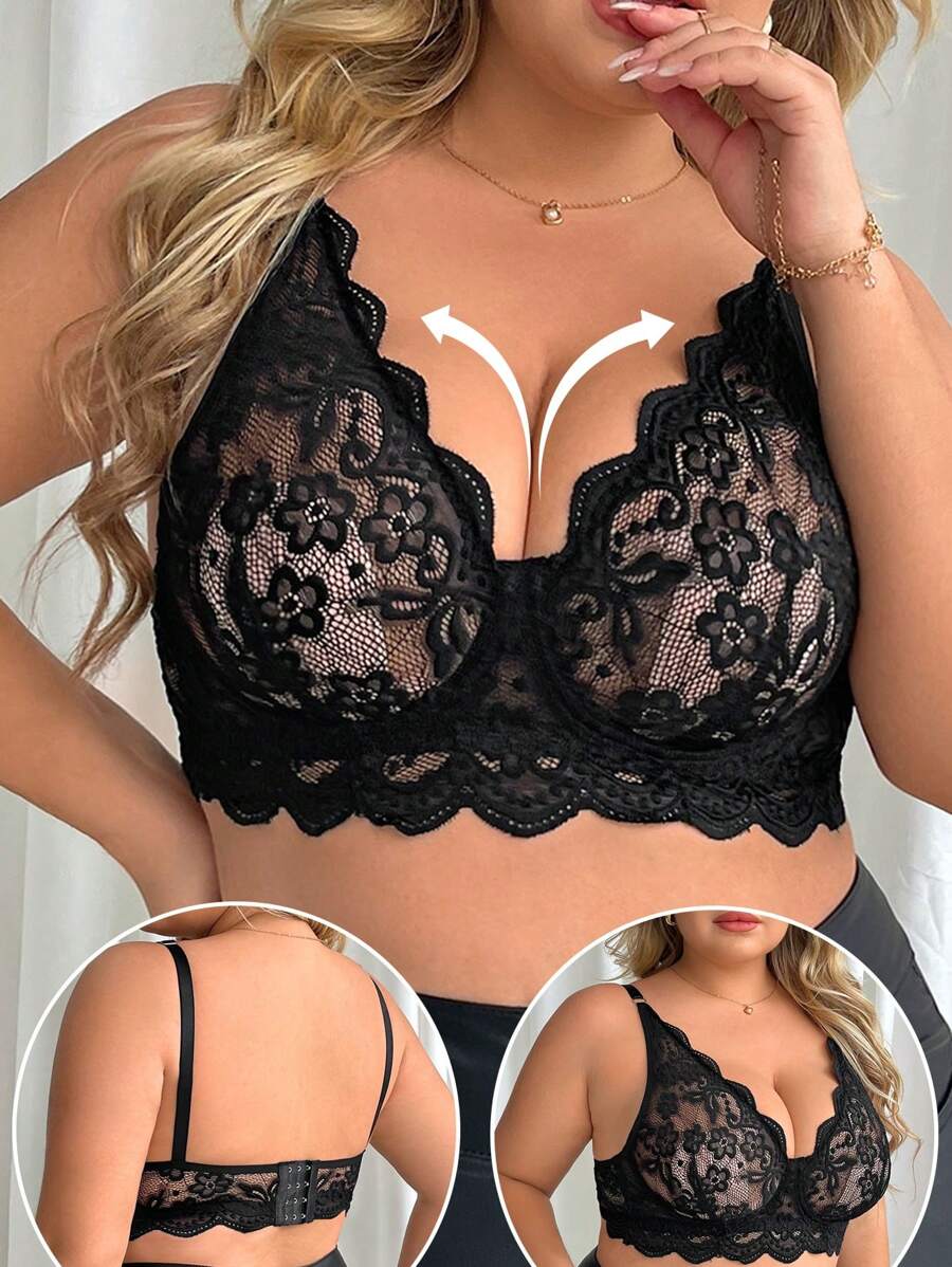 大码女士带钢圈舒适文胸，适合日常穿着 - 黑色 - 查看 1