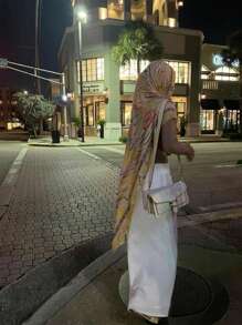 1 件女士波西米亚风格复古佩斯利图案围巾，休闲面纱优雅防晒披肩，百搭日常佩戴头带柔软头巾 - 米色 - 查看 7