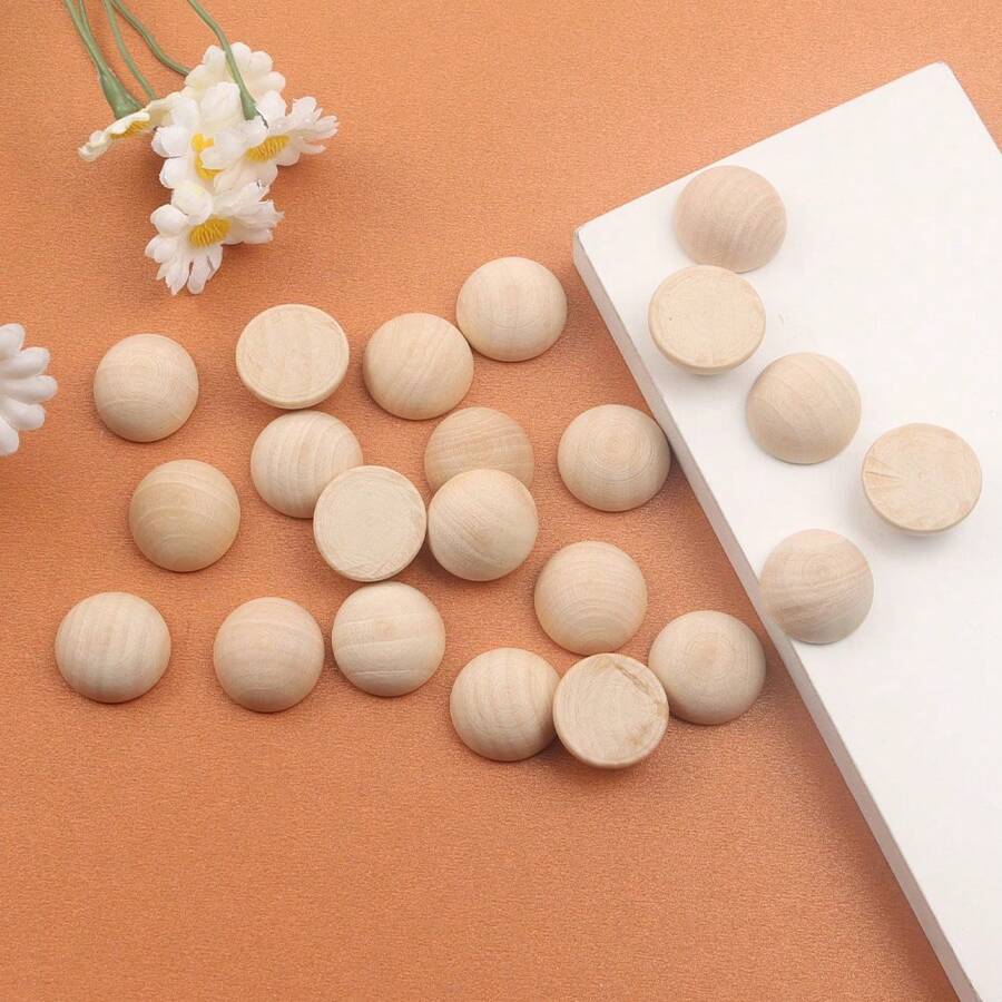 10/20/40 piezas Bolas de madera semiesféricas sin terminar, naturales, utilizadas para proyectos DIY, suministros artesanales y accesorios de decoración del hogar - Beis - Ver 1