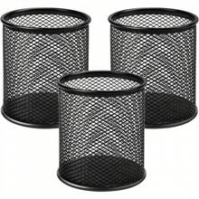 MaxGear Pen Holder 3pcs Pencil Holder For Desk Premium Mesh Metal Desk Organizer With Non-Slip EVA Pad Desk Accessories And Workspace Organizers For Home School And Office Black 3.7 Tall - 黑色 - 查看 3