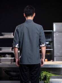 Chinese Style Chef Jacket, 3/4 Sleeve, Breathable , With Chinese Crane & Cloud Pattern, Tai Chi Uniform, Suitable For 5-Star Hotel Executive Chef, Catering, Bakery, Kitchen, Restaurant, Cafeteria, Seasons: Spring, Autumn, Winter