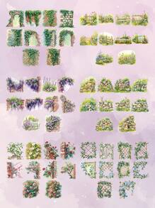 1套/60张 | 清新简约花园主题自粘贴纸 墙面植物藤蔓 篱笆花束 松鼠 花卉元素 PET防水笔记本装饰材料 适用于日记本 水杯 手机壳等 手工DIY唯美贴纸套装 - 彩色 - 查看 11