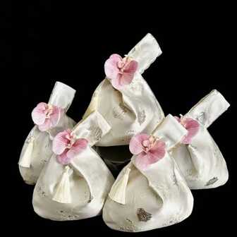 1pc 复古蝴蝶兰流苏真丝提花婚礼手提手腕包新中式复古民族风礼品袋婚礼生日派对礼品袋