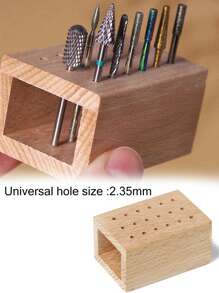 18孔木质美甲钻头收纳盒，沙龙级桌面美甲工具收纳盒 - 杏色 - 查看 5