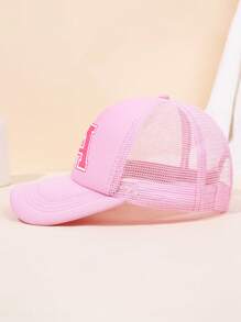 1pc Kid's 26 Alphabet Baseball Cap, Fashion Versatile Casual Sun Hat,Pink Mesh Breathable Trucker Cap, Suitable For Girls Back To School Daily Outfit, Gift