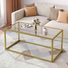 Gold Coffee Table Glass Coffee Tables Modern Rectangular Center Table Simple Minimalist Sofa Table For Living Room Home Office, 39.3 X 19.7 X 17.7in, Gold