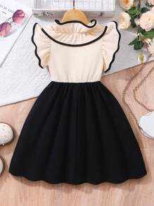 Young Girl' Fashion Ruffle Patchwork Casual Dress, Suitable For Outdoor & Daily Casual Occasions - Apricot - View 2