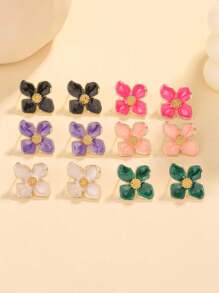 A Pair Of Stylish Spring - Summer Petal - Flower - Shaped Enamel Alloy Stud Earrings, Offering Multiple Color Choices, Perfect For Daily Wear And Light - Hearted Social Gatherings, Ideal For Female Accessory Enthusiasts
