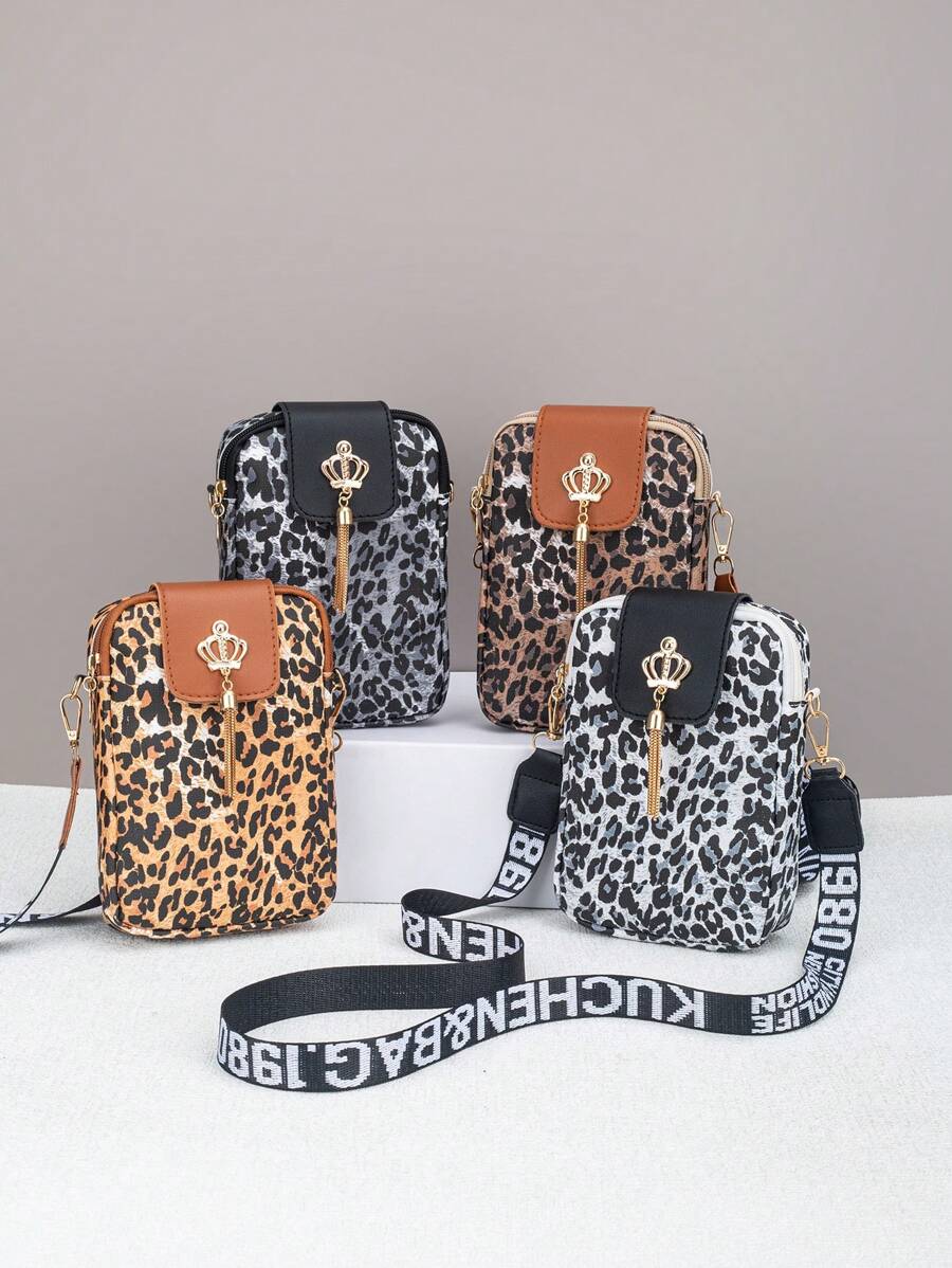 New Leopard Print Casual Fashion Tassel Letter Strap Decorated Cross-Body Purse Shoulder Bag