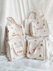 1pc Customizable Multi-Function Bear Mommy Bag, Customized Embroidered Letter Large Capacity Stroller Hanging Bag, Cosmetic Bag, Portable Toiletry Bag, Suitable For Daily Use Or As A Gift For Family, Friends, Christmas, Easter, New Year, Mother's Day, Women's Day, Valentine's Day, Teacher's Day, Nurse's Day, Birthday - Multicolor - View 5