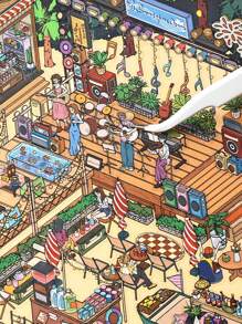 4pcs Infeel.Me PET 2.5D Mini House Scenery Stickers, 'Open Today' Series, Suitable For Gifts, Office, Home, Marking, Labels, Classrooms, Toys, Student Planner Decor, DIY Decorative Stickers