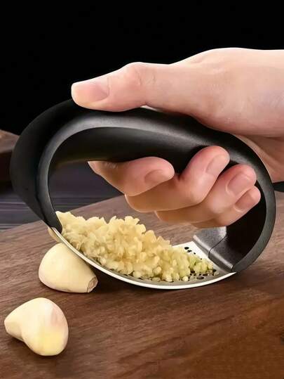 1pc, Garlic Press, Stainless Steel Garlic Press, Rocker Metal Garlic Mincer, Washable Garlic Crusher, Kitchen Garlic Chopper, Garlic Masher, Kitchen Stuff, Kitchen Gadgets, Apartment Essentials, College Dorm Essentials Kitchen Accessories