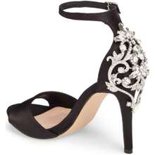 Lauren Lorraine Monet Satin Ankle Strap Pump Crystal Embellished Prom Sandals