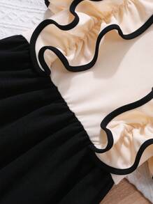 Young Girl' Fashion Ruffle Patchwork Casual Dress, Suitable For Outdoor & Daily Casual Occasions - Apricot - View 5